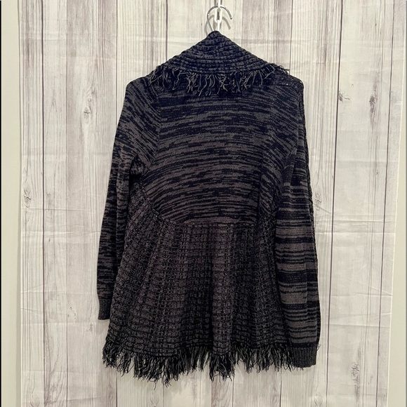 Style & Co Gray Fringe Open Front Cardigan Sweater Size PM - Picture 3 of 7